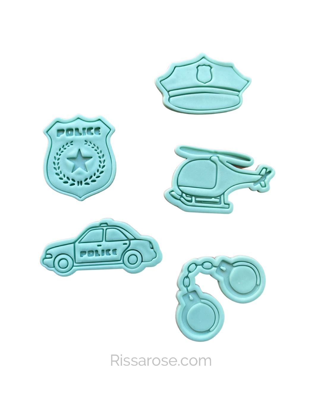 Police Elements Cookie Cutter Stamp Dog Policewoman Policeman Badge Car helicopter Walkie Talkie Flashlight Handcuff Hat