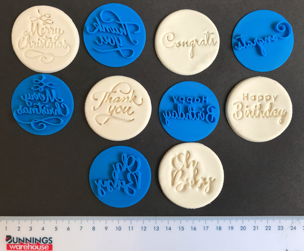 happy birthday thank you oh baby merry christmas congrats 5 x mini cookie stamp fondant package biscuit pastry cupcake fondant baking tools 5cm in diameter / no