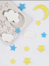 Load image into Gallery viewer, baby shower silicone mould - moon stars, cloud and abc block, baby shoes, rubber duck
