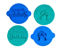 Load image into Gallery viewer, happy birthday cookie stamp chin-chin wine glasses fondant embosser wedding
