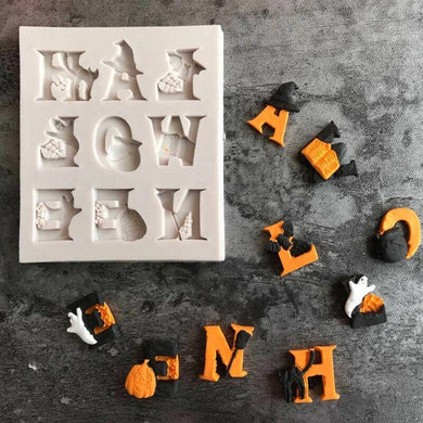 halloween alphabet silicone mould ghost pumpkin witch hat black cat