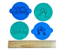 Load image into Gallery viewer, happy birthday cookie stamp chin-chin wine glasses fondant embosser wedding both
