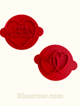 Load image into Gallery viewer, happy valentine&#39;s day double love hearts cookie stamps fondant embosser cake decoration both stamps
