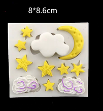 Load image into Gallery viewer, baby shower silicone mould - moon stars, cloud and abc block, baby shoes, rubber duck

