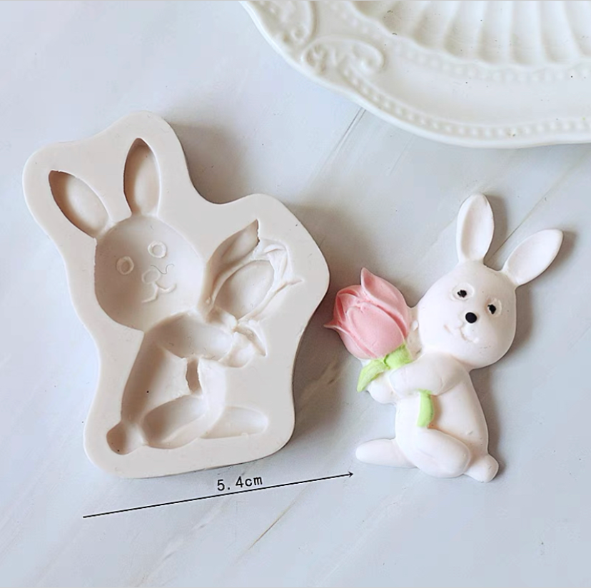 easter silicone mould rabbit holds tulip carrot bunny rabbit holds tulip