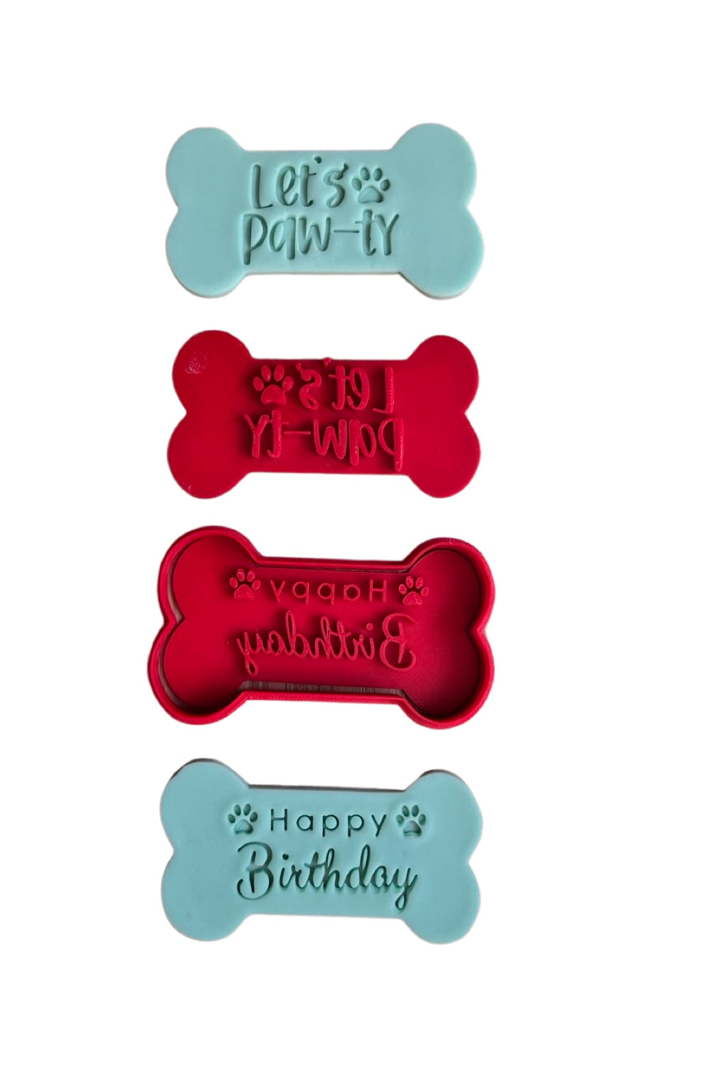 Dog bone cookie stamp cake fondant embosser - Let's paw-ty, and Happy birthday stamp, paw cutter