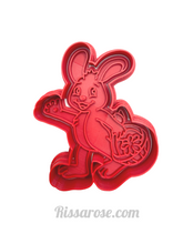 Load image into Gallery viewer, easter theme cookie cutter stamp - rabbit basket hatching baby chicken pyo cookie bunny holding basket
