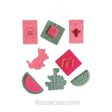 Load image into Gallery viewer, Vietnamese New Year Set Tet Cookie Cutter Stamp Floral Cat Watermelon Lantern Bamboo Sticky rice Bánh Chưng
