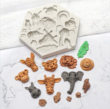 Load image into Gallery viewer, animal silicone mould  - lion monkey tiger elephant giraffe hippo - safari/forest/jungle theme
