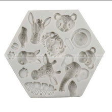 Load image into Gallery viewer, animal silicone mould  - lion monkey tiger elephant giraffe hippo - safari/forest/jungle theme
