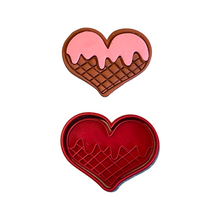 Load image into Gallery viewer, Gnome Ice cream Cookie Cutter Stamp Waffle Ice cream Heart Gnome Twin Hearts Valentine Day
