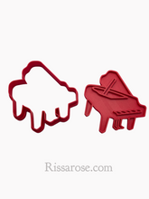 Load image into Gallery viewer, music theme cookie cutter stamp - drum grand piano violin microphone saxophone guitar keyboard keyboard grand piano
