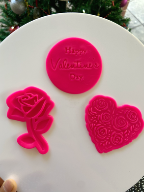 happy valentine's day cookie stamps rose floral heart fondant embosser all 3
