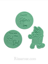 Load image into Gallery viewer, rad dad cookie stamps - blue dog dad happy father&#39;s day all 3
