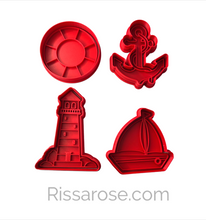 Load image into Gallery viewer, Sailing cookie cutter stamp lighthouse boat helm anchor sun swimming ring
