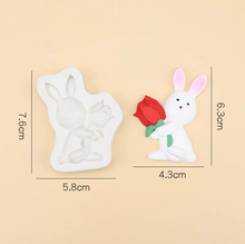 Load image into Gallery viewer, easter silicone mould rabbit holds tulip carrot bunny
