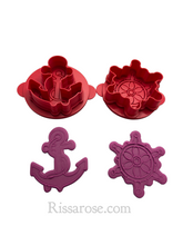 Load image into Gallery viewer, sailing elements cookie cutter stamp lighthouse boat helm anchor debosser
