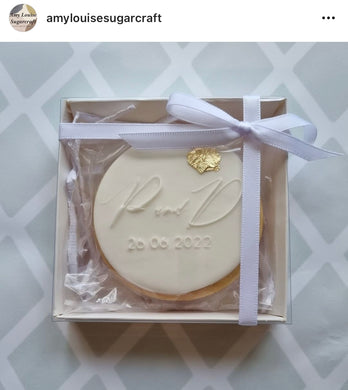 custom initial cookie debosser - wedding engagement name date