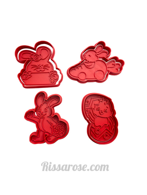 easter theme cookie cutter stamp - rabbit basket hatching baby chicken pyo cookie all 4