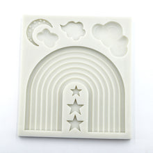Load image into Gallery viewer, boho rainbow silicone mould clouds moon stars 8 carvities

