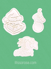 Load image into Gallery viewer, christmas grinch cookie cutters - covid mask grinch pinch merry xmas christmas set of 3
