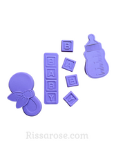 Load image into Gallery viewer, baby cookie cutters debosser rattle bottle baby block boho all 3
