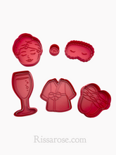 Load image into Gallery viewer, mother&#39;s day cookie cutter and stamp set  - spa facial day cutter stamp - bubble wine spa set bathrobe slipper eye mask facial mum all 6
