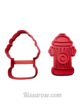 Load image into Gallery viewer, fire fighter cookie cutter truck engine fireman fondant embosser stop sign fire hydrant
