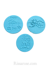 Load image into Gallery viewer, dog dad cookie stamps - best dog dad paw fist bump happy father&#39;s day
