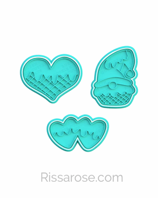 Gnome Ice cream Cookie Cutter Stamp Waffle Ice cream Heart Gnome Twin Hearts Valentine Day