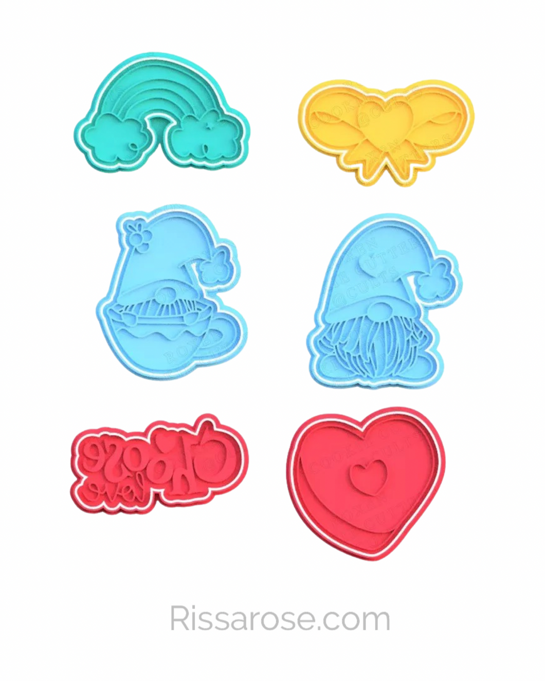 Valentine's day Elements Cookie Cutter Stamp Gnome Love Heart Rainbow Choose Love